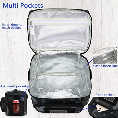 FlowFly Lunch Bag, Insulated Cooler, Thermal Lunch Box Tote with MOLLE/PALS Webbing, Adjustable Padded Shoulder Strap, for Tactical Men Women Adults and Boys Girls Kids (Black#Camo, Large) - color: Black#Camo, size: Large