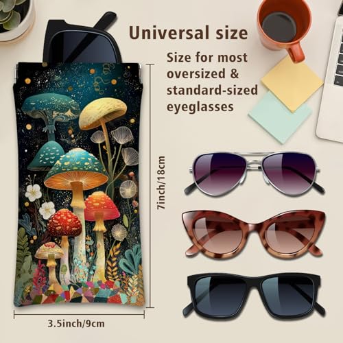 Eyeglasses Sunglasses Case PU Soft Squeeze Top Glasses Pouch for Women Student,Floral Pattern Portable Anti Scratch - color: Brown-mushroom05