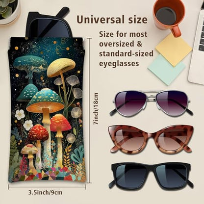 Eyeglasses Sunglasses Case PU Soft Squeeze Top Glasses Pouch for Women Student,Floral Pattern Portable Anti Scratch - color: Brown-mushroom05