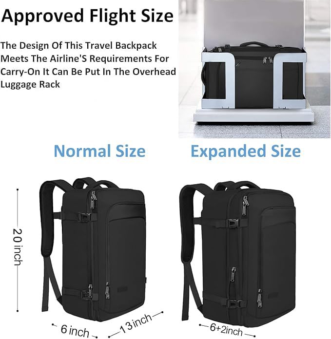 Vancropak Backpack for Men, Extra Large 50L Travel Backpack, Carry on Airplane Approved Luggage Bag with 3 Packing Cubes for Suitcases, Overnight Weekender Business Hiking Daypack Bag, Black