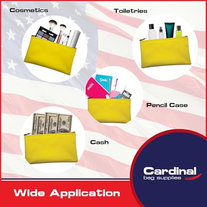 Multipack of 2 Compact Zipper Cloth Pouches, Zipper Bag, Travel Toiletry, Cosmetics, Stationary Case, 11 x 6 inches (Yellow) - color: Yellow