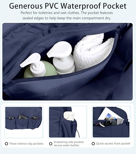 Lightweight Travel Duffle Bag for Women, Quilted Puffy Weekender with Wet Pocket for Gym, Overnight, Personal Item Carry On, Navy Blue - color: Navy Blue