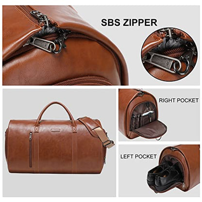 Leather Garment Bag for Travel, Modoker Carry On Travel Bag with Shoulder Strap - Ideal for Business Trips and Weekend Getaways - The Garment Duffel Bag for Traveling Men Women, Light Brown - color: C-Brown