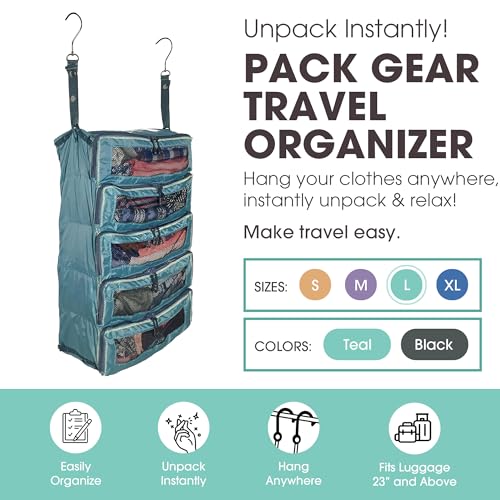 Pack Gear Hanging Suitcase Organizer - Our Large Hanging Luggage Organizer Fits Any Suitcase - Our Packing Cubes For Travel Uses Mesh Windows to Make it Easy to Find your Clothes (Green, L) - color: Green, size: Large (Check-In)