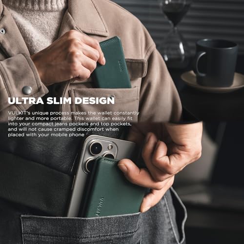 VULKIT Slim Minimalist Card Holder RFID Blocking Leather Credit Card Holder Front Pocket Wallet Magnetic Closure - color: Olive