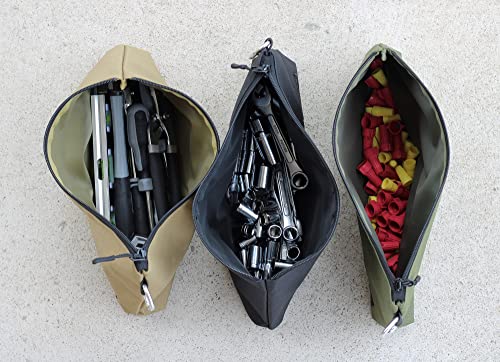 COREFLEX Premium Tool Pouch Zipper Bag, Small Tool Bag, Multipurpose Storage pouch, Heavy duty Flat Bottom Tool bag with YKK Zipper (3 pack Large 12inch) - size: 3 pack Large 12inch Khaki
