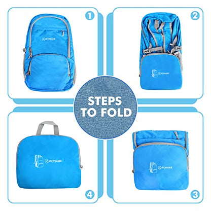 ZOMAKE Lightweight Packable Backpack 30L, Foldable Hiking Backpacks Water Resistant Compact Folding Daypack for Travel(Light Blue) - color: Light Blue