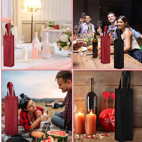 Abbylike 48 Pcs Colorful Wine Gift Bag Bulk Single Wine Bag Non Woven Wine Gift Bags Reusable Wine Bottle Bag with Handle for Christmas Party Holiday Birthday Wedding Birthday (Black, Wine Red) - color: Black, Wine Red