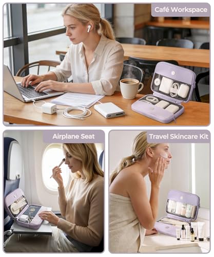 Preppy Makeup Bag, Rectangle Double Detachable Cosmetic Organizer, Clear Side Panel Portable Travel Pouches for In-Flight Essentials, Beauty & Tech Accessories, Gift for Women - color: Purple