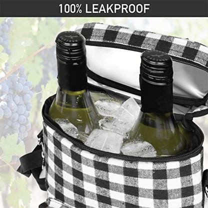 Opux 2 Bottle Wine Tote Carrier, Insulated Cooler Bag for Travel Picnic, Leakproof Padded Case, Wine Gifts for Women & Men, Plaid Buffalo White - color: Buffalo Plaid White
