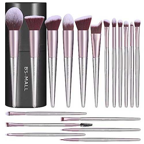 BS-MALL Makeup Brush Set 18 Pcs Premium Synthetic Foundation Powder Concealers Eye shadows Blush Makeup Brushes with black case - color: C-Purple