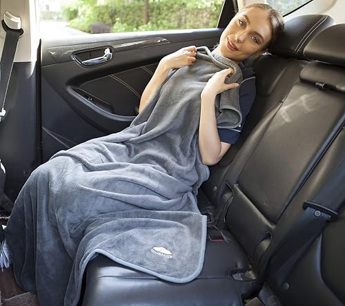 BlueHills Travel Blanket Pillow Rolled Premium Soft Plush Airplane Throw Traveling Essentials Compact in a Bag 70 X 48 inches for Long Plane Flight Portable Lightweight Grey Gray R01 - color: R01-gray