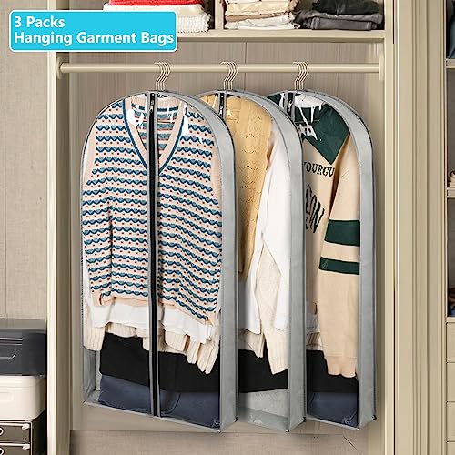 3 Pack 40" Garment Bags for Hanging Clothes Storage, Clear Suits Covers with 4" Gussets for Closet Storage Travel, Plastic Protector for Coat, Jacket, Sweater, Shirts - size: 40" 3Pack