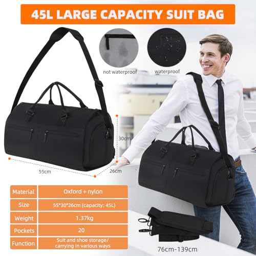 2 in 1 Garment Bags for Travel, Suitcase Luggage Bags, Black - color: 21" BLACK