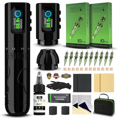 INKin Tattoo Gun Kit for Beginners Complete Set, InkFlexo Wireless Tattoo Machine with 6 Adjustable Stroke and 2Pcs 1600mAh Batteries, Tattoo Kit with Revo Tattoo Needles and Ink for Tattoo Artists