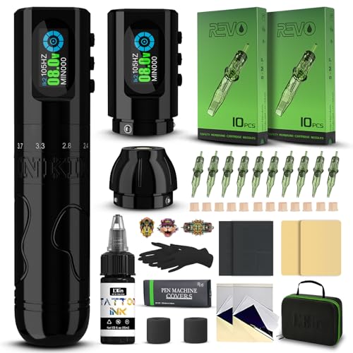 INKin Tattoo Gun Kit for Beginners Complete Set, InkFlexo Wireless Tattoo Machine with 6 Adjustable Stroke and 2Pcs 1600mAh Batteries, Tattoo Kit with Revo Tattoo Needles and Ink for Tattoo Artists