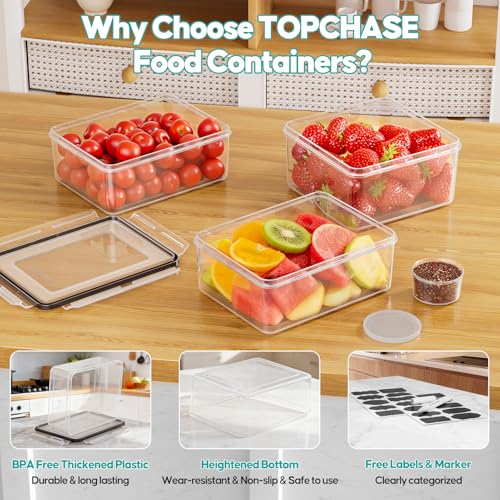 TOPCHASE 40 PCS Food Storage Containers with Lids Airtight (20 Containers & 20 Lids) - Plastic Food Containers for Kitchen Storage Reusable BPA-Free Leakproof Meal Prep Container with Labels & Pen