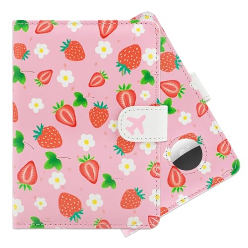 Passport Holder with Airtag Slot, RFID Blocking Leather Cover Wallet for Travel Essentials, Cute Passport Book with Magnetic Buckle, Travel Accessories for Women - color: Pink