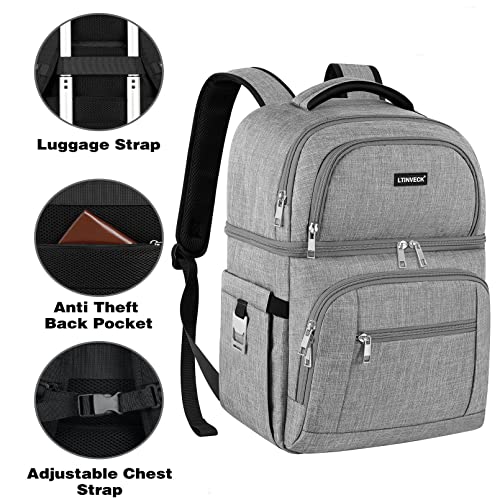 Cooler Backpack,Insulated Backpack Cooler Leakproof Double Deck Cooler Bag for Men Women RFID Lunch Backpack - color: Grey