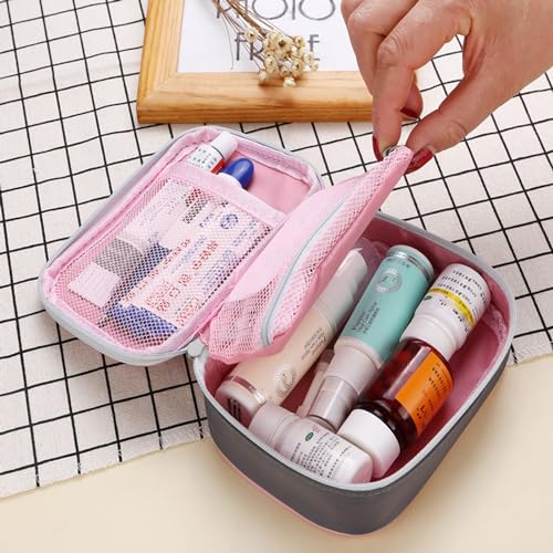 Portable Mini First Aid Pouch, Empty Travel Medicine Bag Double Zippers Handy Pills Pocket for Travel Home, Small Size (Pink) - color: Pink