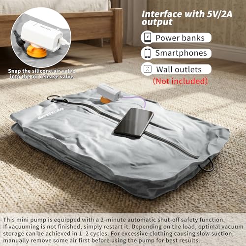 Vacuum Bag for Travel, Professional IPX8 Waterproof Reusable Vacuum Compression Bags for Travel Suitcases, Durable Space Saver Bag(2 PACK,With Pump)