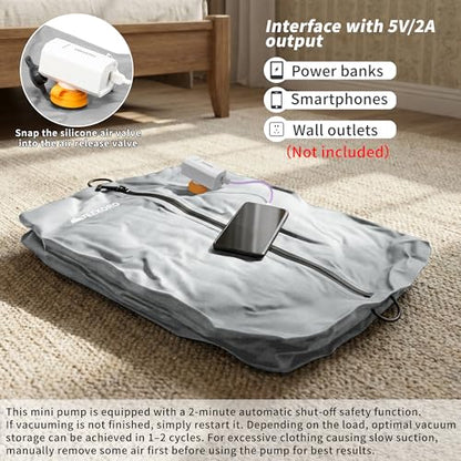 Vacuum Bag for Travel, Professional IPX8 Waterproof Reusable Vacuum Compression Bags for Travel Suitcases, Durable Space Saver Bag(2 PACK,With Pump)