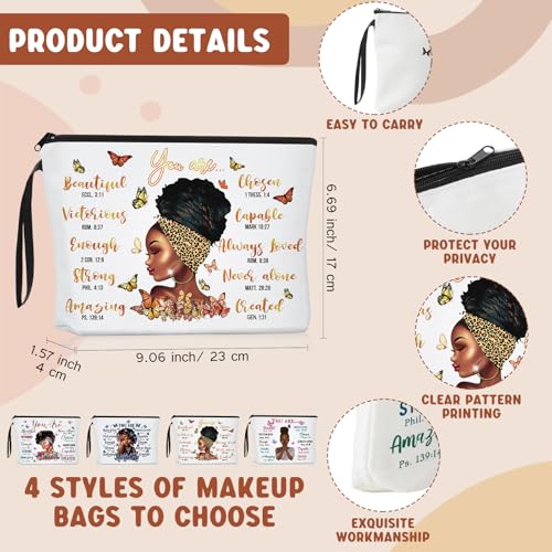Roowest 8 Pcs Juneteenth African American Gifts for Women Bulk Inspirational 4 Tote Bags 4 Makeup Bags Zipper Work Travel(Stylish Style) - style: Stylish Style