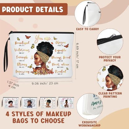 Roowest 8 Pcs Juneteenth African American Gifts for Women Bulk Inspirational 4 Tote Bags 4 Makeup Bags Zipper Work Travel(Stylish Style) - style: Stylish Style