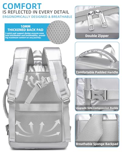 LARVENDER Carry on Luggage 22x14x9 Airline Approved Hardshell Suitcase with Wheels TSA Lock, PC+ABS Lightweight Suitcase Set for Women with Travel Backpack, Glossy Silver, 3 Piece Set - color: Glossy Silver (XL-BP), size: 3 Piece Set (Backpack/TB/20)