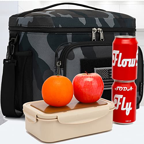 FlowFly Lunch Bag, Insulated Cooler, Thermal Lunch Box Tote with MOLLE/PALS Webbing, Adjustable Padded Shoulder Strap, for Tactical Men Women Adults and Boys Girls Kids (Black#Camo, Large) - color: Black#Camo, size: Large