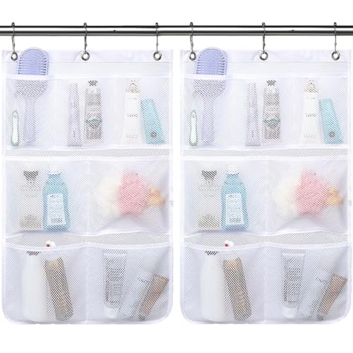 Fammart Mesh Shower Caddy Hanging, Quick-Drying Shower Organizer with 7 Pockets, Portable Bathroom Organizers and Storage for Shampoo, Soap, Loofah, Travel, and Cruise Essentials - color: Hanging Type, 2 Pack - White