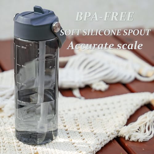 GOPPUS 20oz Clear Water Bottle with Flip Straw, Lightweight, Leakproof, Easy Carry and BPA-Free, Tritan Water Bottlefor Sport, Travel, Outside (Grey) - color: Grey, size: 20 Ounces