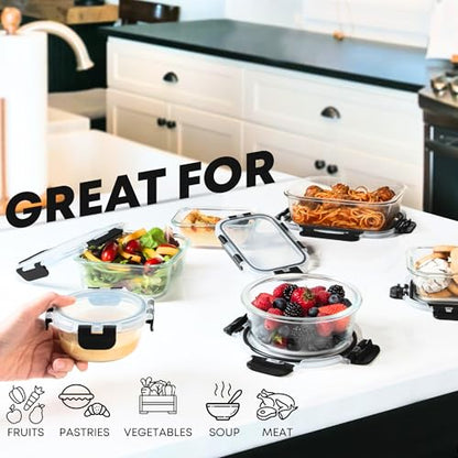 Razab 30 PC Glass Food Storage Containers with Lids - Reusable Glass Meal Prep Containers for Lunch and Leftovers - Airtight & Leakproof Snap Locking Lids - Oven, Freezer, Microwave, Dishwasher Safe - color: Black
