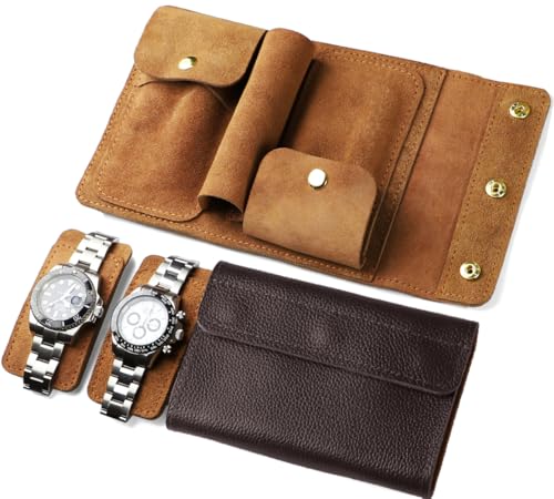 2 Slots Portable Travel Watch Box Full Leather Double Watch Case Pouch Watch Holder Organizer Storage Jewelry Wristwatch Roll Secure Storage Durable Easy Carry On Coffee - color: 2 slots style coffee