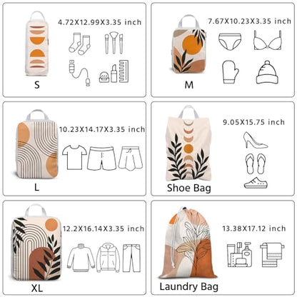 6 Pcs Compression Packing Cubes Waterproof Suitcase Travel Bag Luggage Backpack Organizer Travel Cubes for Packing-Bohemian - color: Bohemian 01