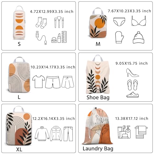 6 Pcs Compression Packing Cubes Waterproof Suitcase Travel Bag Luggage Backpack Organizer Travel Cubes for Packing-Bohemian - color: Bohemian 01