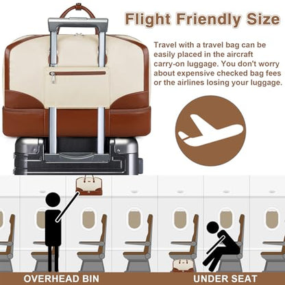 ITIEZY Weekender Overnight Bag for Women - Large Travel Duffel Bag with Shoe Compartment, Gym Duffel Bag Hospital Bag Carry On Tote Bags for Airplanes with Crossbody Bag Toiletry Bag 3Pcs Set - color: 9-Beige