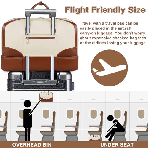 ITIEZY Weekender Overnight Bag for Women - Large Travel Duffel Bag with Shoe Compartment, Gym Duffel Bag Hospital Bag Carry On Tote Bags for Airplanes with Crossbody Bag Toiletry Bag 3Pcs Set - color: 9-Beige