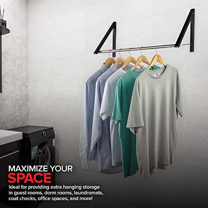 Double Foldable Clothing Rack w/ Extension Rod, Wall-Mounted Retractable Clothes Hanger for Laundry Dryer Room, Hanging Drying Rod, Small Collapsible Folding Garment Racks, Dorm Accessories (Black) - color: Black