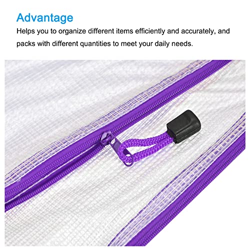 MECCANIXITY Mesh Zipper Bags, A3 Size Plastic Zip File Pouch Document Folders for Home Office Travel, Purple Pack of 3 - color: Purple