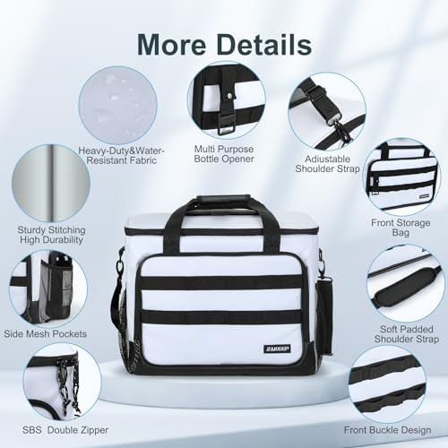 ZAKEEP Soft Cooler Bag, 30 Cans Collapsible Cooler with Adjustable Shoulder Straps, White Ice Chest for Camping, Beach, Hiking, Picnic