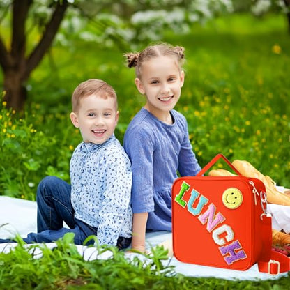 Insulated Lunch Bag With Adjustable Shoulder Strap, Nylon Preppy Lunch Box Large Insulated Lunch Bag Reusable Lunch Tote Bag with Smiley Preppy LunchBag for Girls School Travel Picnic (Orange) - color: Orange