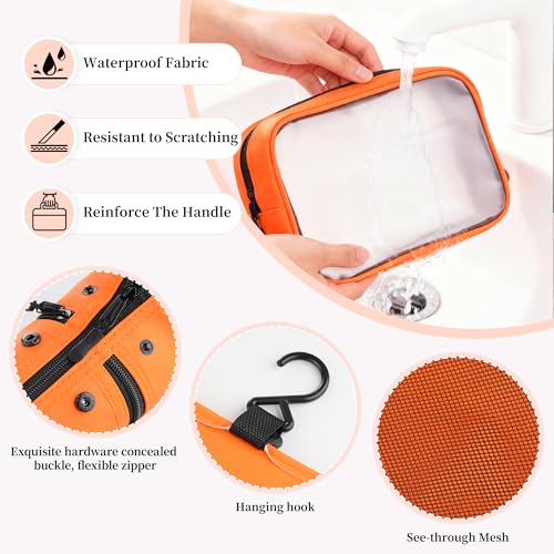 Toncoke Travel Toiletry Bag Set, Hanging Toiletry Bag Premium Faux Leather, Toiletry Bag for Women & Men, Travel Essentials Makeup Bag Water-resistant, Faux Leather Orange - color: Faux Leather Orange