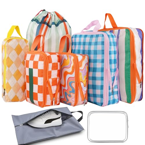 8 Pcs Compression Packing Cubes for Travel, Lightweight Waterproof Luggage Organizer Bags Set, Washable Packaging Cubes for Women Backpack Carry-On Suitcases - color: Colorful Plaid, size: 8 Set