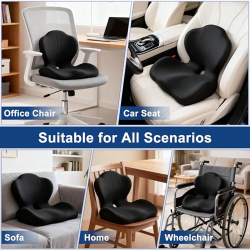 Car Seat Cushion with Lumbar Support Pillow, Memory Foam Office Chair Cushion for Back Pain Sciatica Pain Relief, Ergonomic L-Shaped Seat Cushion for Car Truck Driving Office Chair Home
