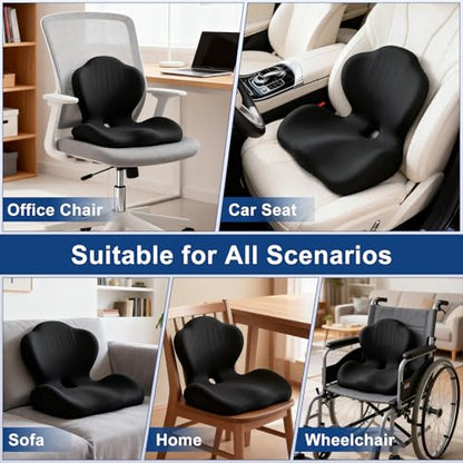 Car Seat Cushion with Lumbar Support Pillow, Memory Foam Office Chair Cushion for Back Pain Sciatica Pain Relief, Ergonomic L-Shaped Seat Cushion for Car Truck Driving Office Chair Home
