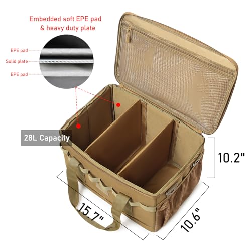 Tactical Camping Storage Bag 28L Tactical Utility Tote Bag Camping Cookware Organizer Trunk Organizer - color: Khaki