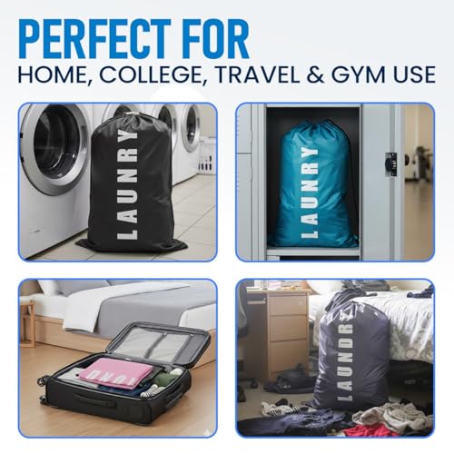 2 Pack Large Travel Laundry Bags, Grey + Black - 24"x36” Heavy Duty Mesh Machine Washable Organizer with Drawstring for College - Holds 4 Loads - color: Grey + Black