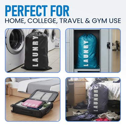 2 Pack Large Travel Laundry Bags, Blue + Pink - 24"x36” Heavy Duty Mesh Machine Washable Dirty Organizer with Drawstring for College - Holds 4 Loads - color: Blue + Pink