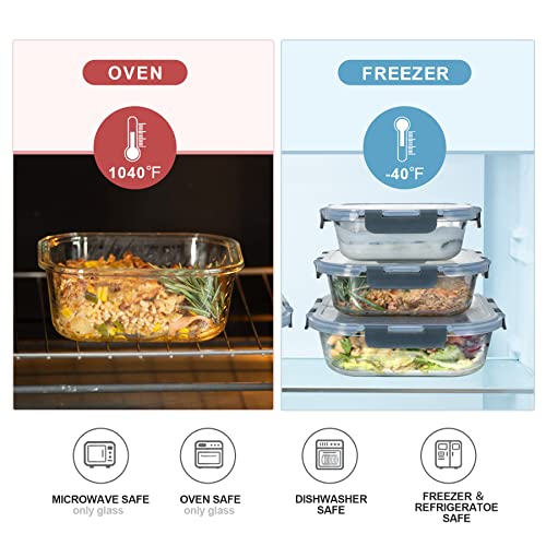coccot Glass Food Storage Containers with Lids Airtight, Glass Meal Prep Containers for Lunch Food, Container Set, Easy to Open& Close/Microwave,Oven,Freezer,Dishwasher Safe/Leak-Proof（20 Pieces） - color: clear